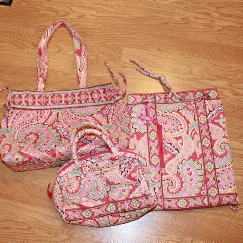 Pretty Pink Paisley Vera Bradley Bundle Shoulder Bag, Tote, Backpack